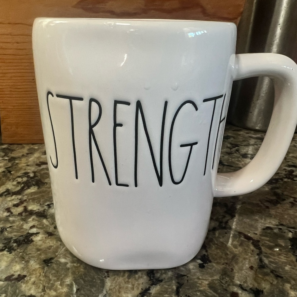 Rae Dunn White Mug with Black 'STRENGTH' Text